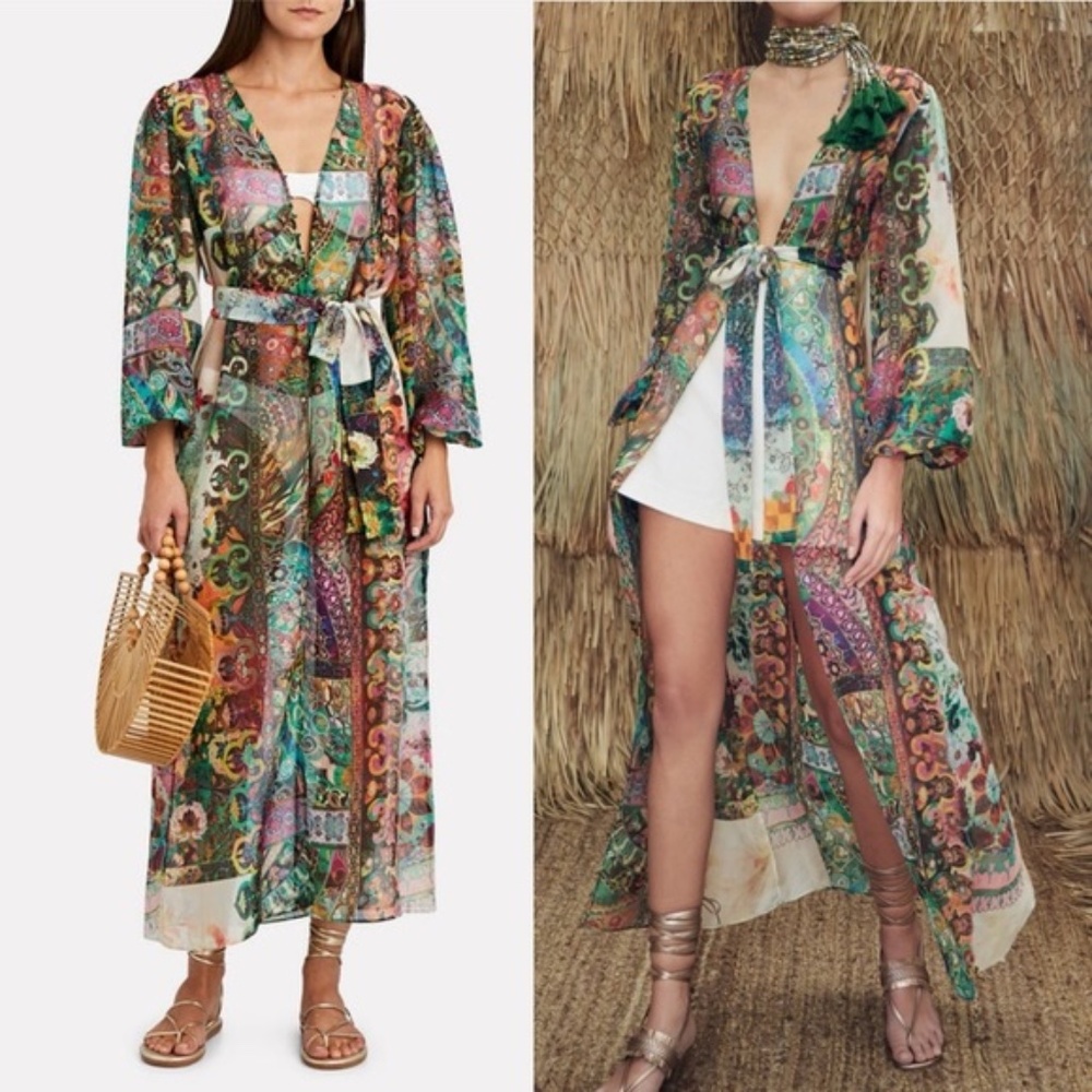 ALEXIS Shoshanna Robe Dress in Embroidered Emerald Small